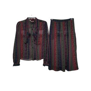 Bethany VTG Shirt/Skirt Scarf Set 7/8 Boho Cottage Midi Preppy‎ Office Academia